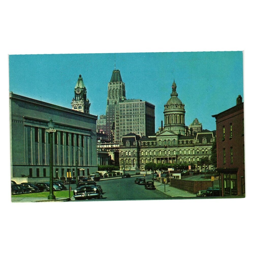 Baltimore Maryland City Hall Vintage Postcard Plastichrome Aubrey Bodine Photo
